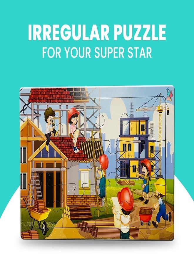 Khilonewale Kids Construction Zone Wooden Jigsaw Puzzle: A Fun and Educational Toy for Children (Ages 3-8). This Set Includes 12 Pieces and Forms a Construction Zone Scene Sized at 8X12 Inches. - Image 5